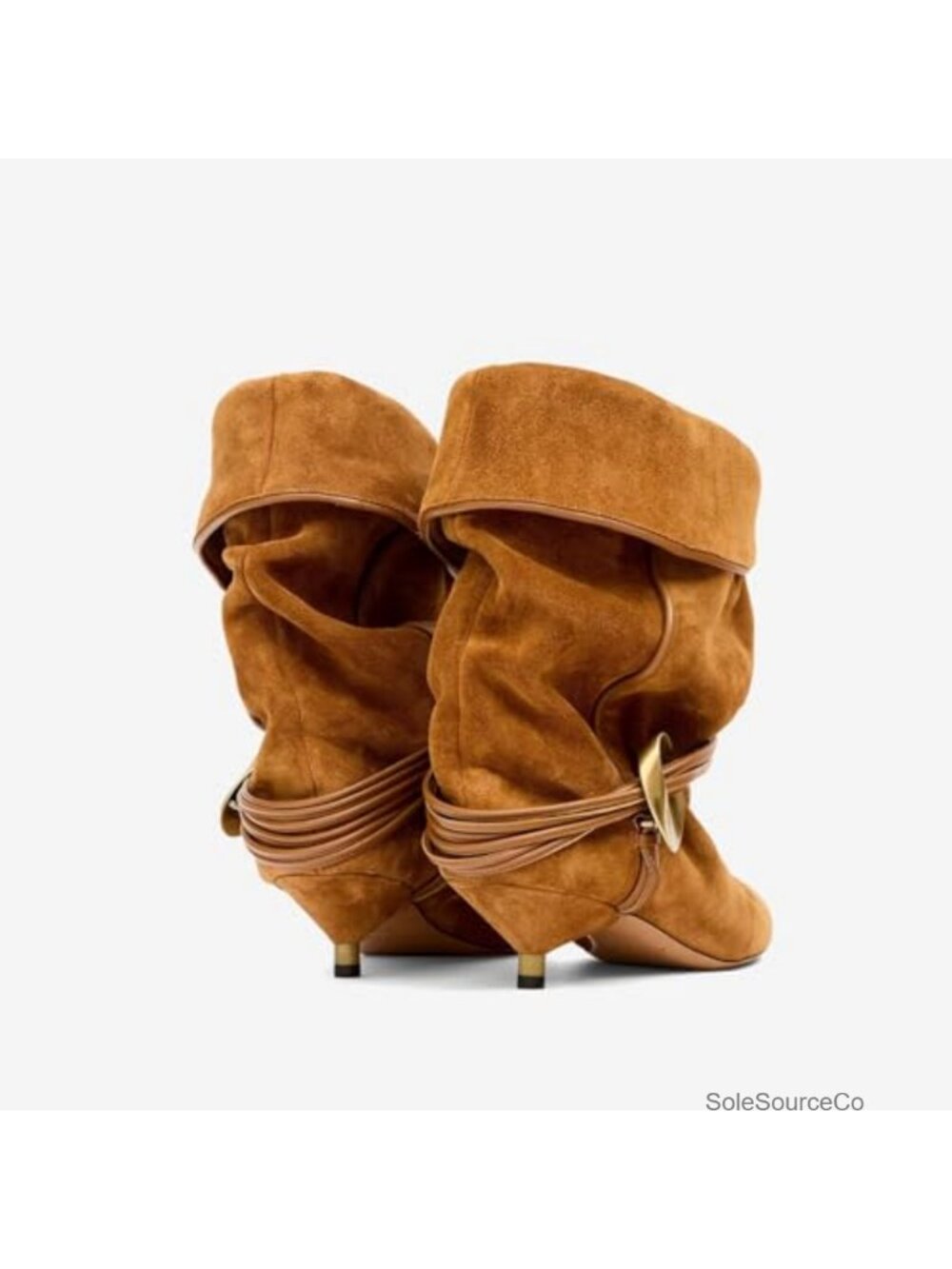 Women's Slouchy Ankle Boots - Pointed Toe Kitten Heels Suede Cowboy Boots - Picture 6 of 6
